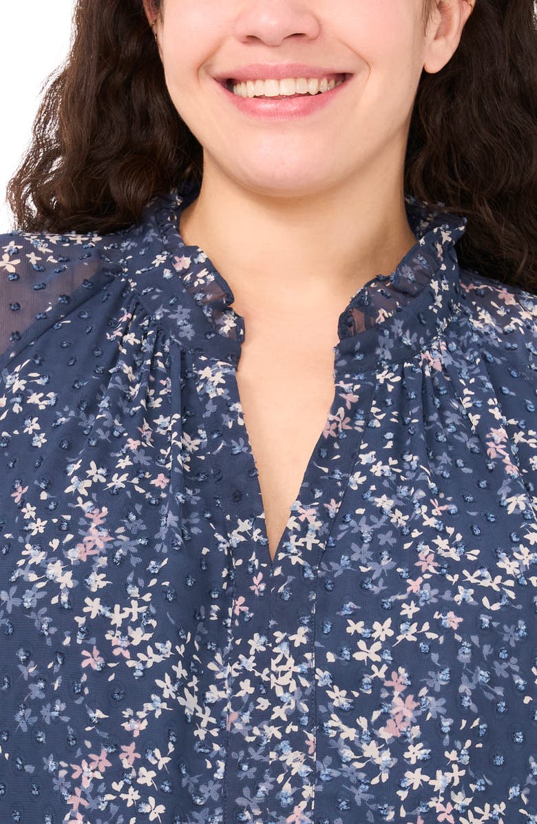 CeCe Floral Clip Dot Ruffle V-Neck Top, Alternate, color, 