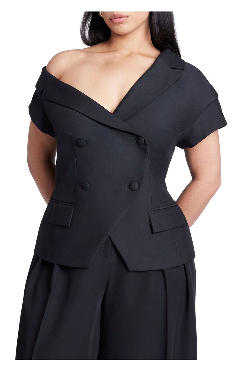 ELOQUII Asym Neckline Short Sleeve Blazer, Main, color, Black Onyx