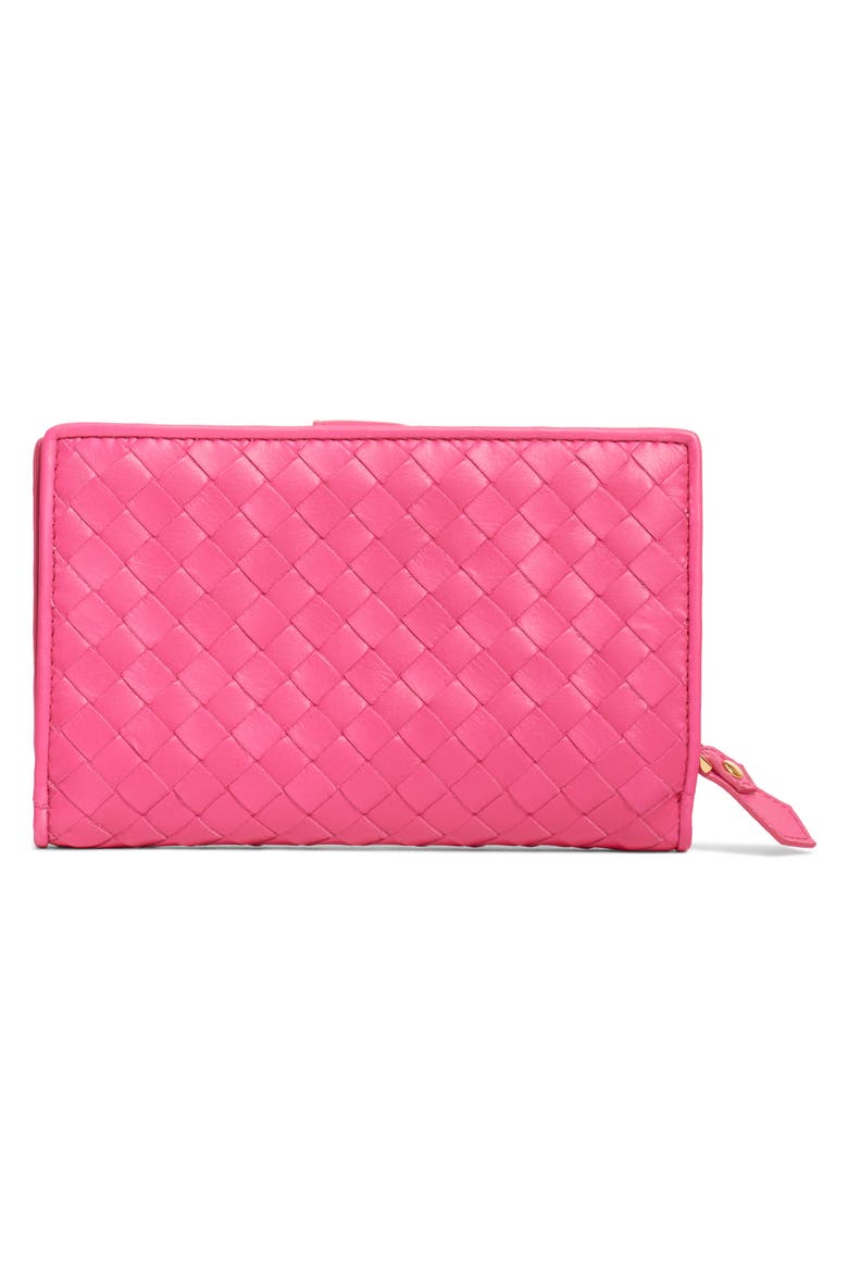 Intrecciato Leather French Wallet, Alternate, color, NEON/ NEON-GOLD
