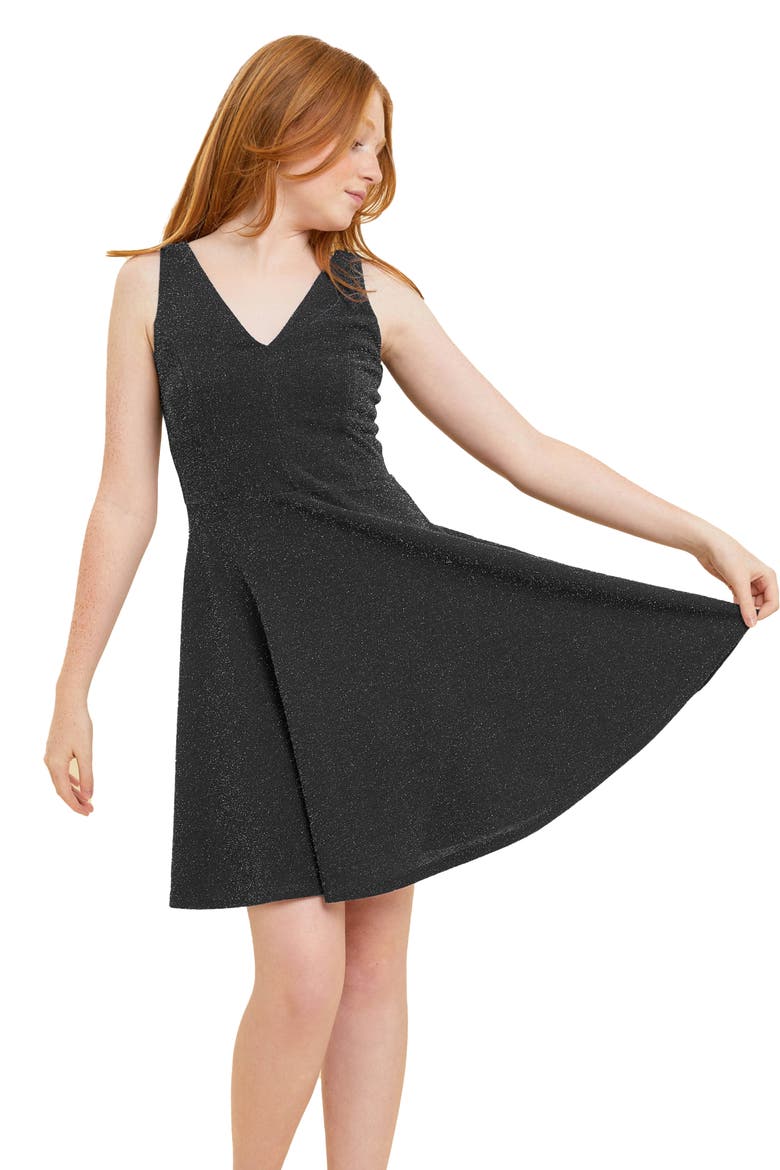 Glitter Skater Dress, Main, color, Black