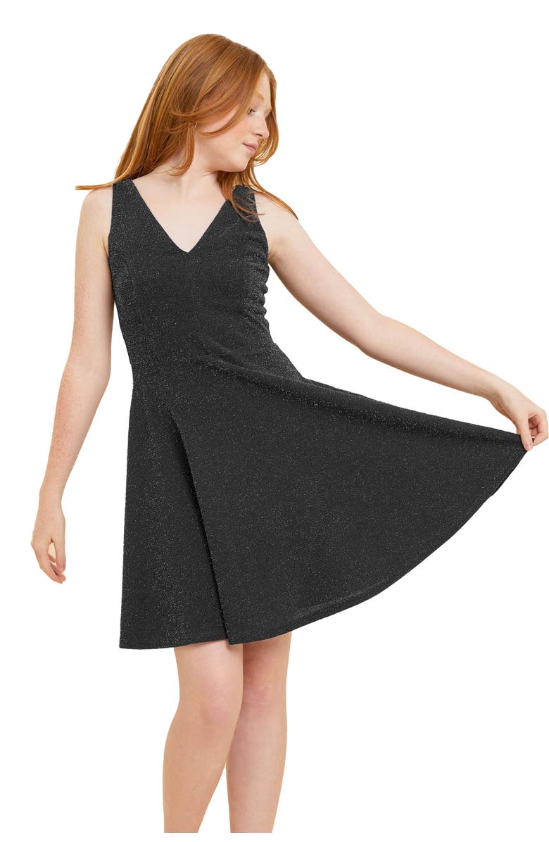 Un Deux Trois Glitter Skater Dress, Main, color, Black