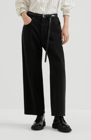Brunello Cucinelli Dyed denim contemporary square trousers with monili