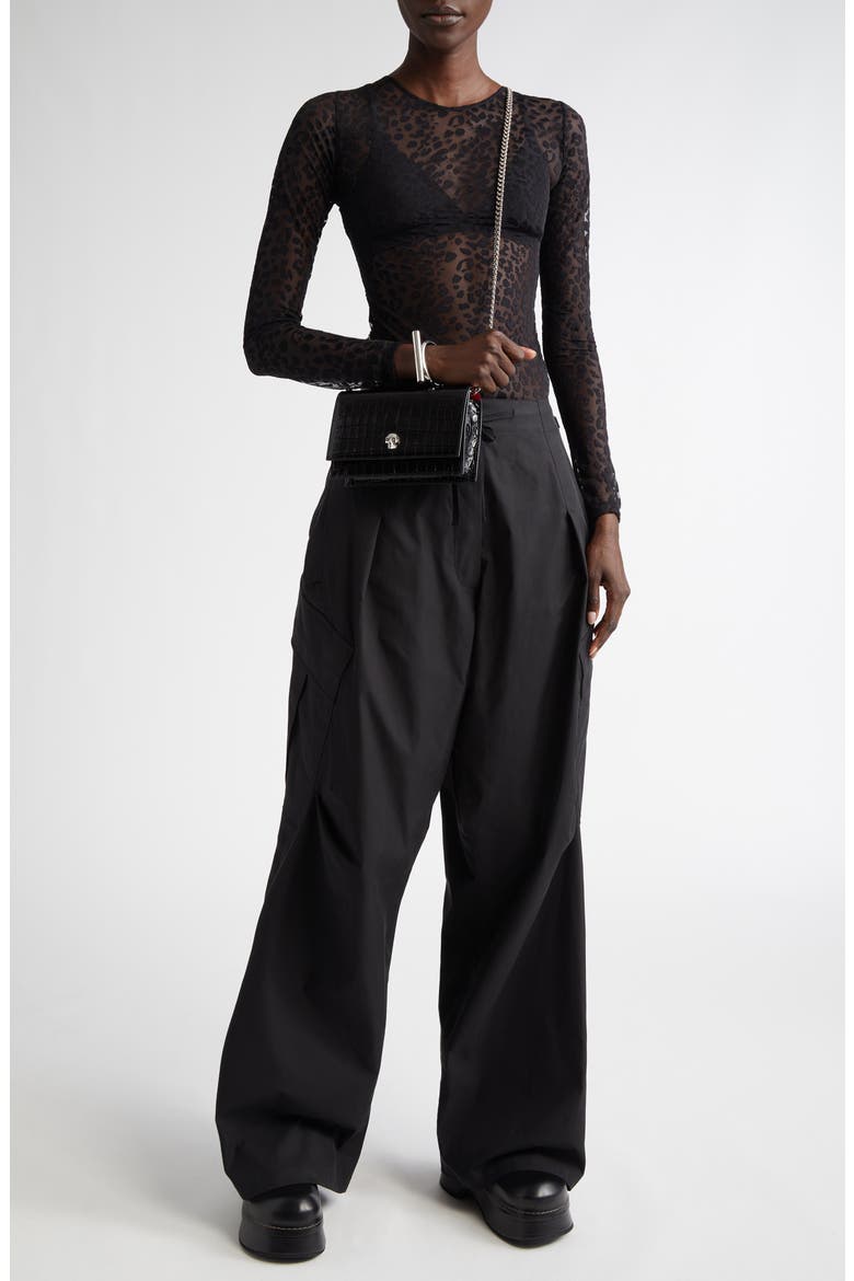 Sheer Leopard Print Top, Alternate, color, BLACK