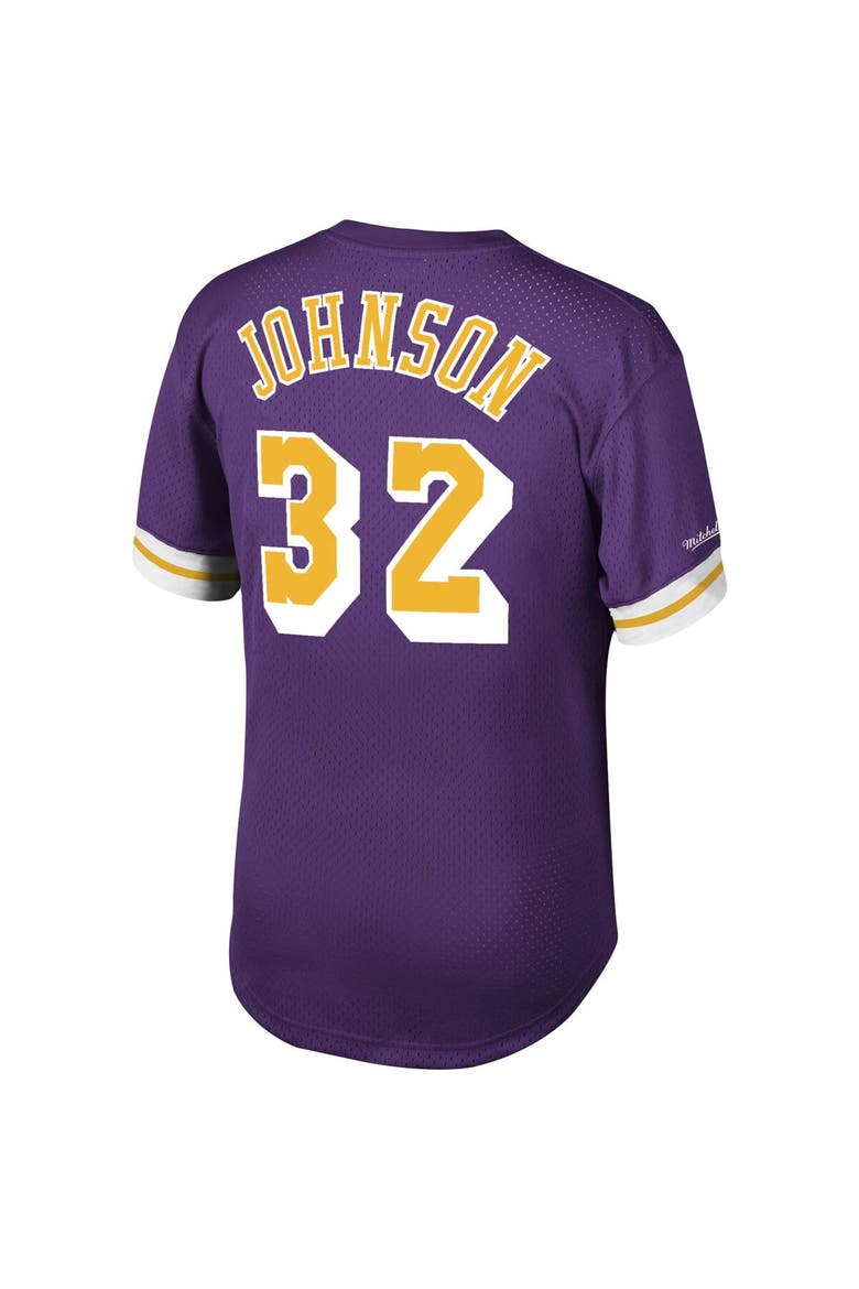 Men's Mitchell & Ness Magic Johnson Purple Los Angeles Lakers Mesh T-Shirt, Alternate, color, Purple
