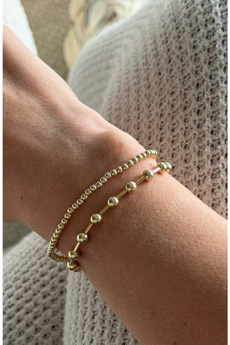 Station 14k Gold Filled Bead Bracelet Two Stack, Alternate, color, Gold