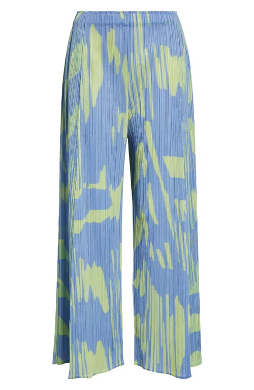 Shop Issey Miyake Pleats Please Refraction Print Pleated Crop Wide Leg Pants In Light Blue