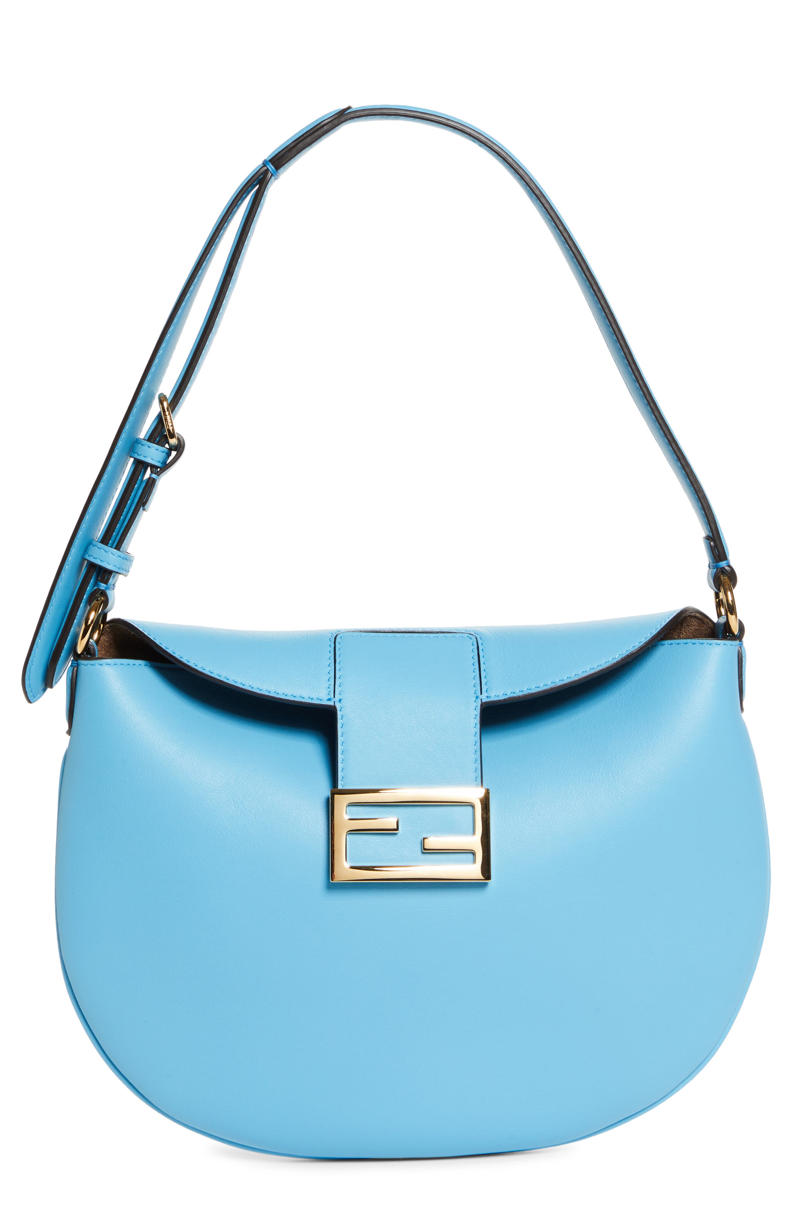 Small Croissant Leather Hobo, Main, color, CYBER BLU OS