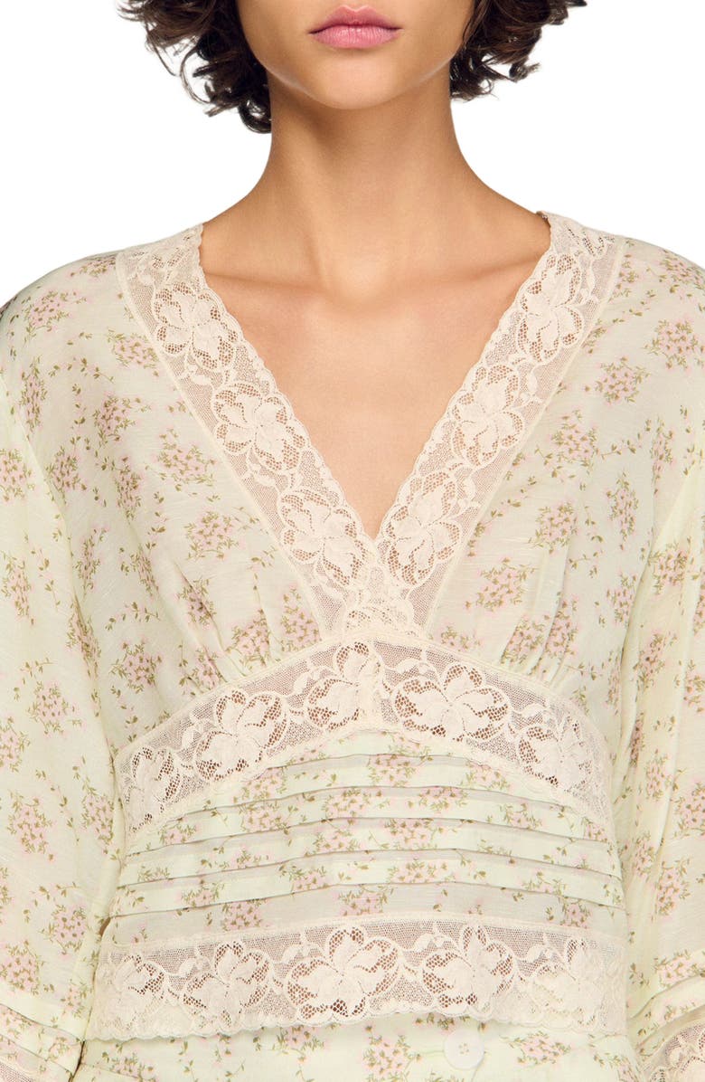 SANDRO Floral crop top, Alternate, color, Pink / Green