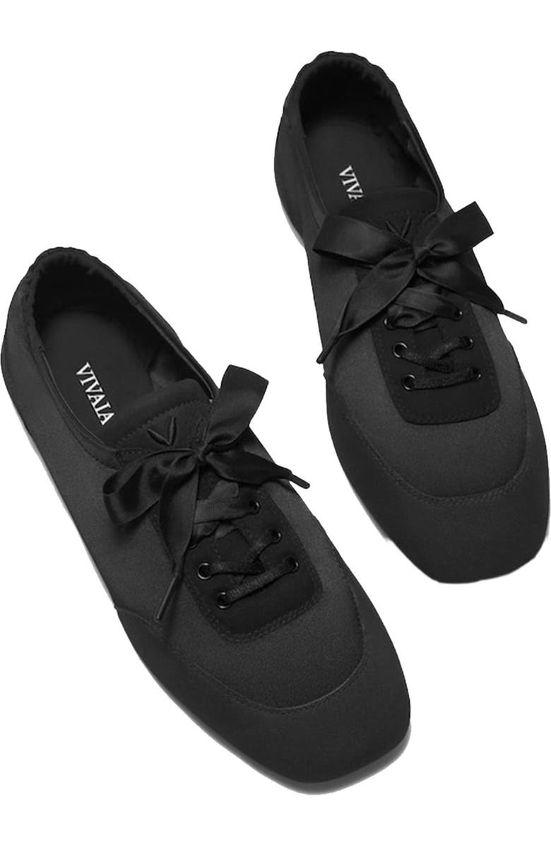 VIVAIA Square-Toe Lace-Up Satin Sneakerina, Alternate, color, Black