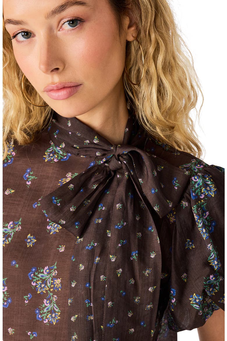 Lolanie Tie Neck Puff Sleeve Top, Alternate, color, DARK ESPRESSO