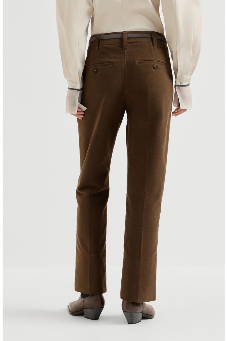 Stretch cotton moleskin cigarette trousers, Alternate, color, Cocoa