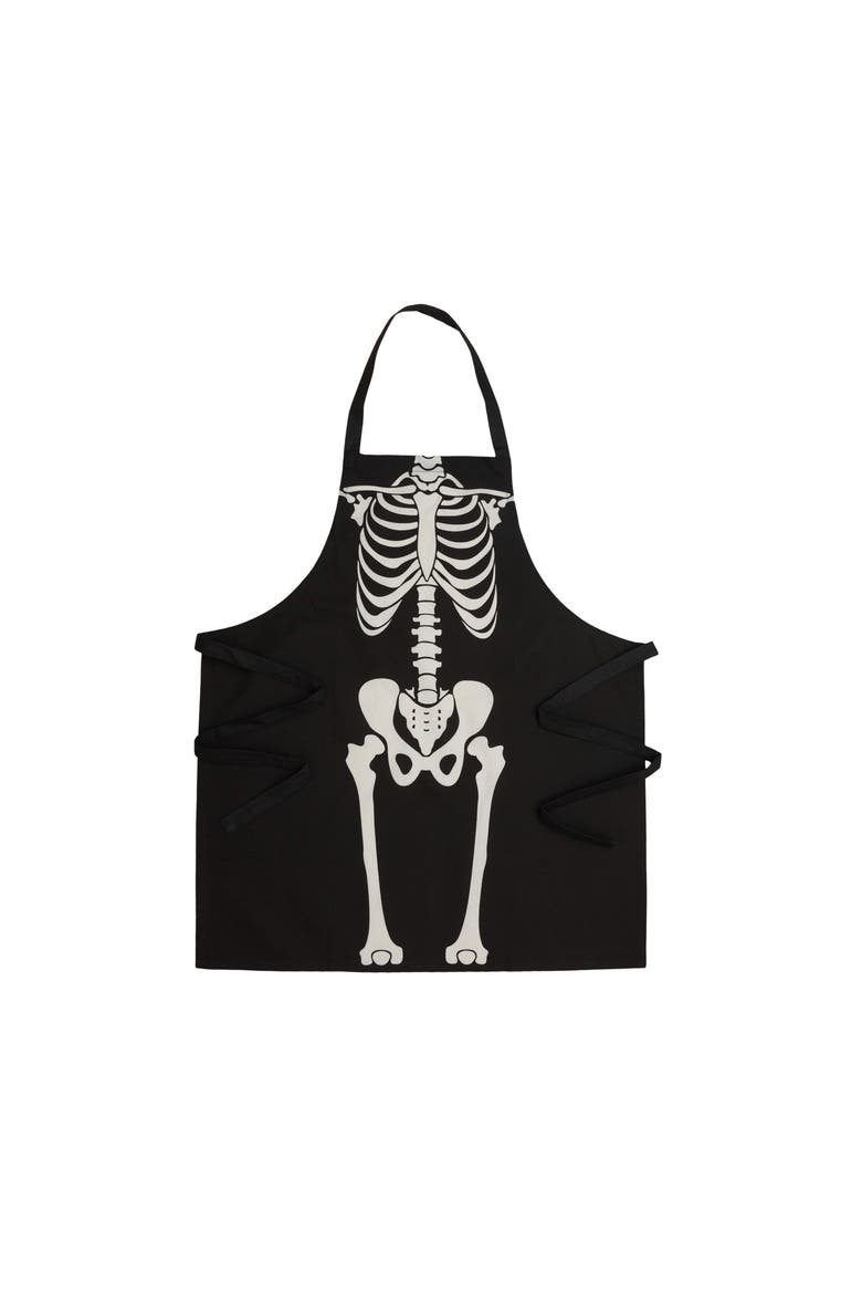 Skeleton Bones Halloween Cotton Kitchen Apron Baking Cooking, Main, color, Black
