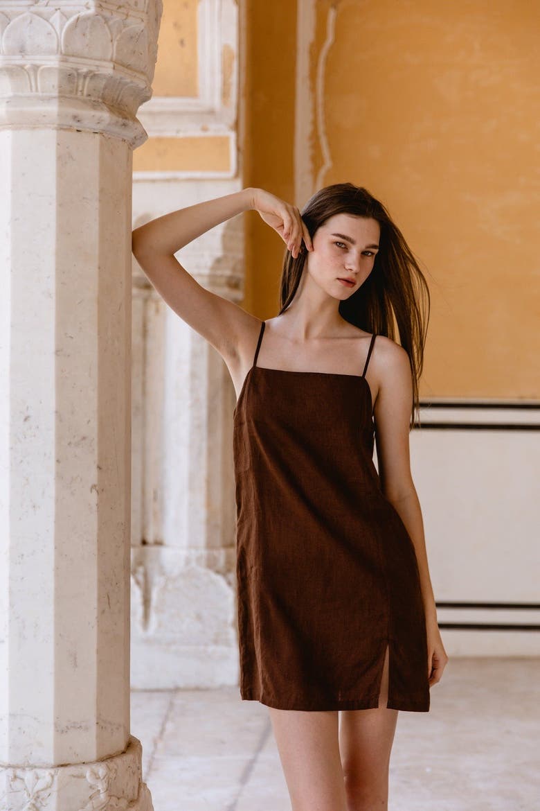 Suki Linen Mini Dress, Alternate, color, Chocolate - XS/S