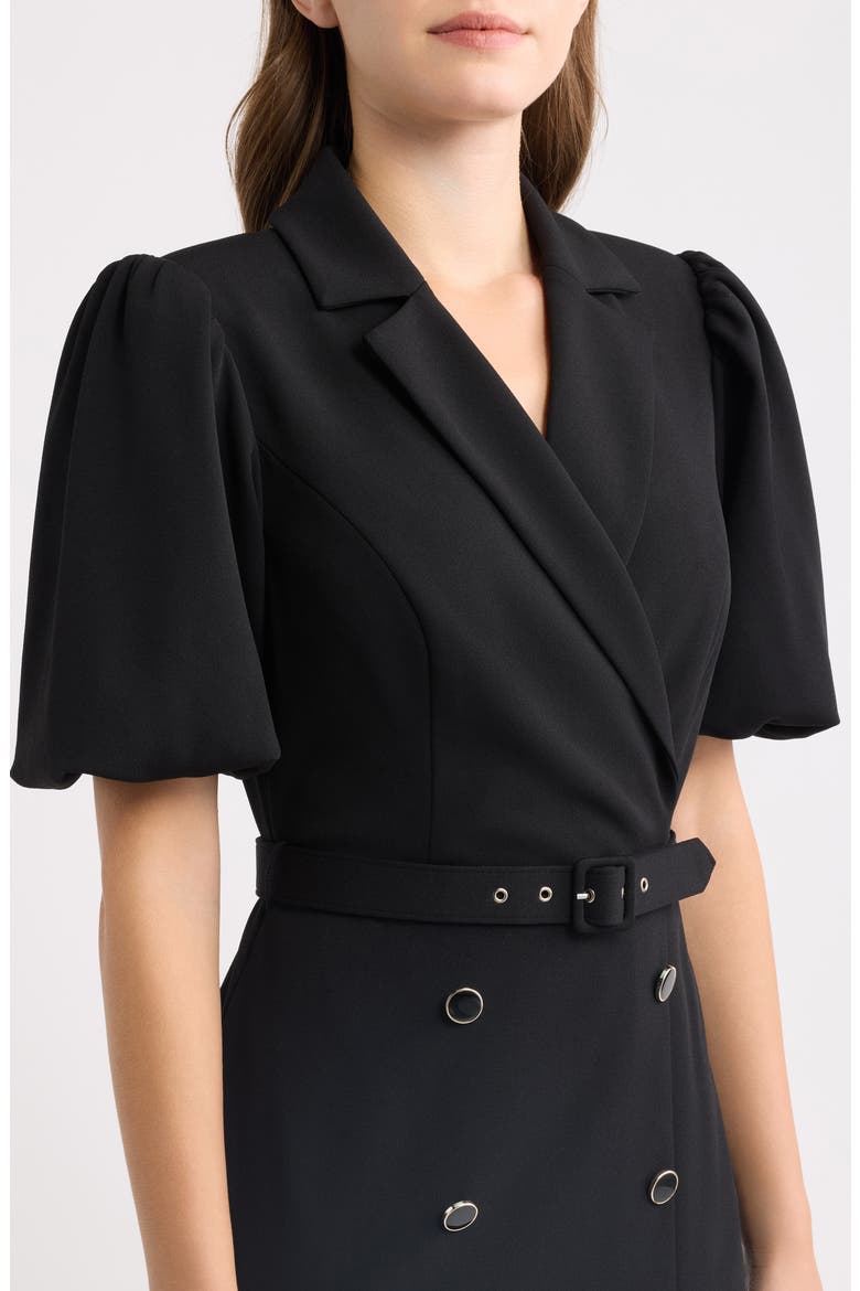 Belted Puff Sleeve Midi Dress, Alternate, color, BLACK