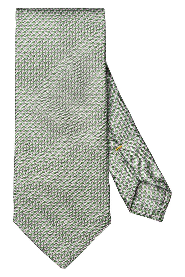 Green Geometric Print Silk Twill Tie, Main, color, MEDIUM GREEN