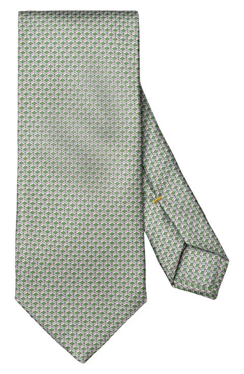 Green Geometric Print Silk Twill Tie