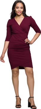 24seven Comfort Apparel V-neck Faux Wrap Dress
