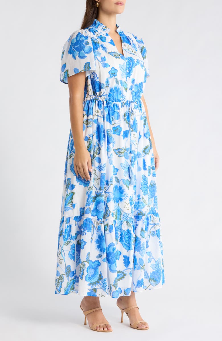 SUGARLIPS Samian Kissa Floral Button-Up Maxi Dress, Alternate, color, White-Blue-Green