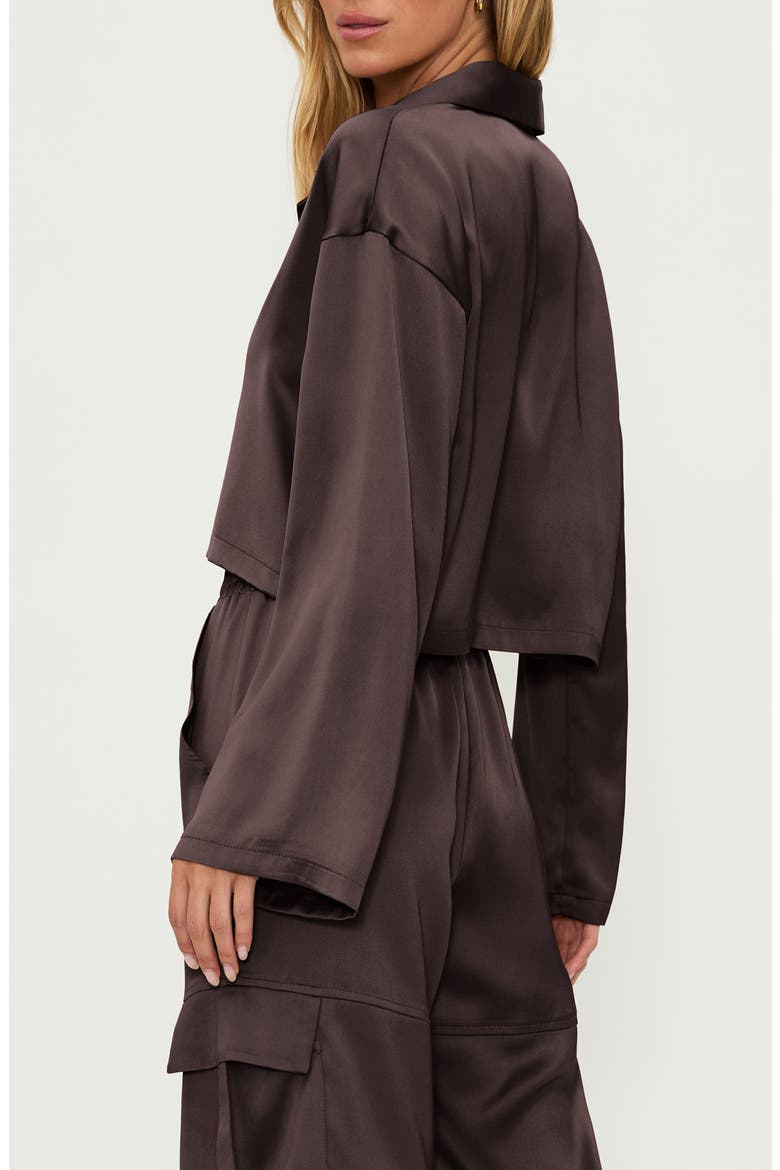 Vella Satin Crop Button-Up Shirt, Alternate, color, JAVA SATIN