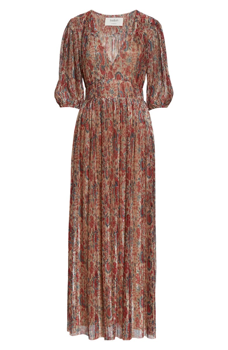 ba&sh Athena Floral Metallic Maxi Dress, Alternate, color, Rouge