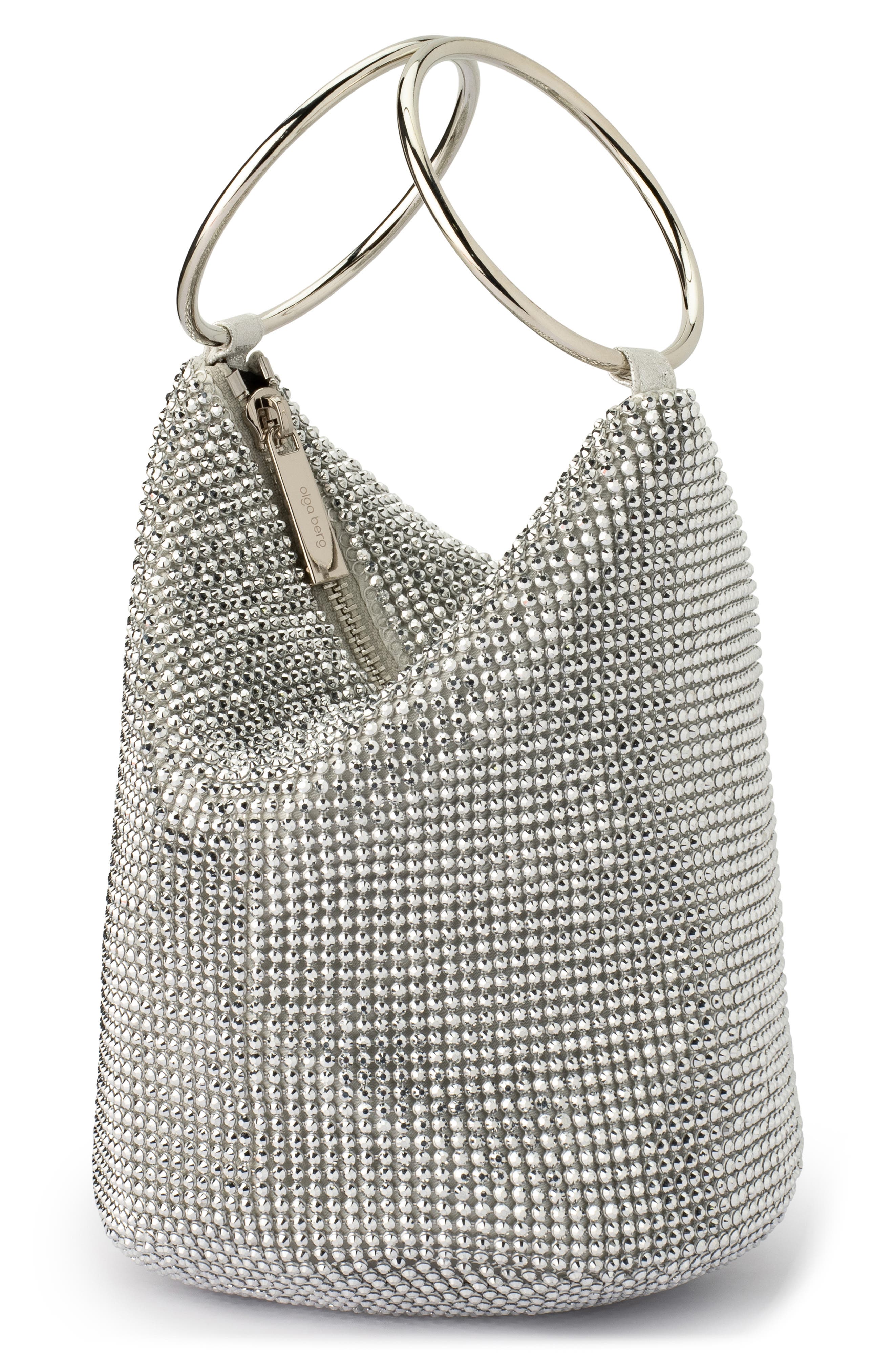 Olga Berg Ellie Crystal Mesh Bag, Alternate, color, Silver