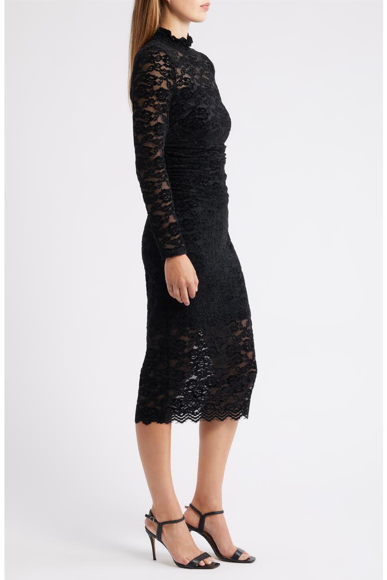 Lace Long Sleeve Body-Con Midi Dress, Alternate, color, BLACK