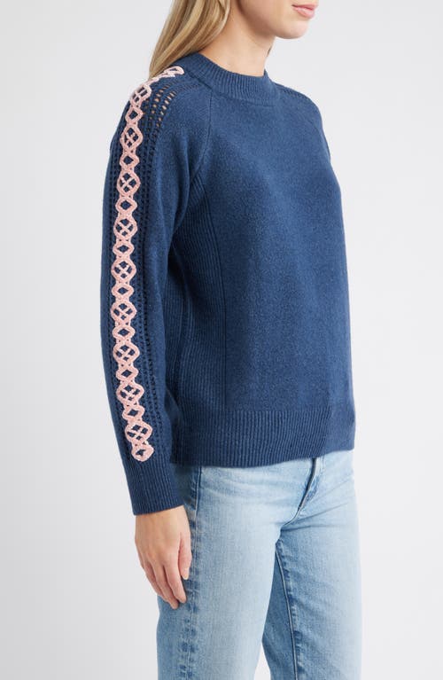 City Blues Embroidered Sleeve Mock Neck Sweater In Blue
