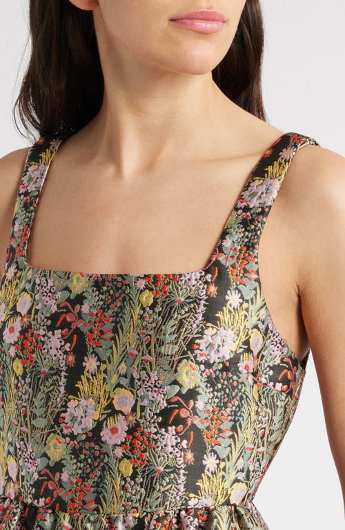 Chelsea28 Garden Brocade Fit & Flare Minidress In Black Multi Floral Brocade