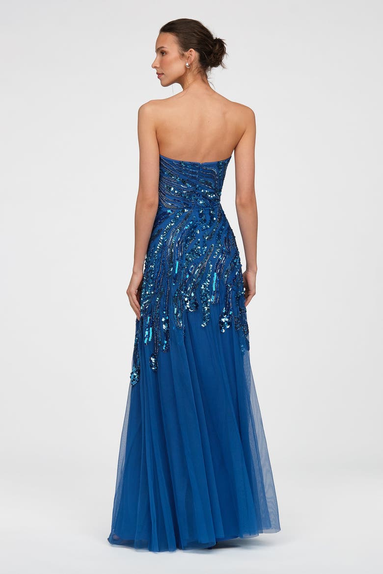 Ariella Hand Beaded Gown, Alternate, color, Sapphire Eclipse
