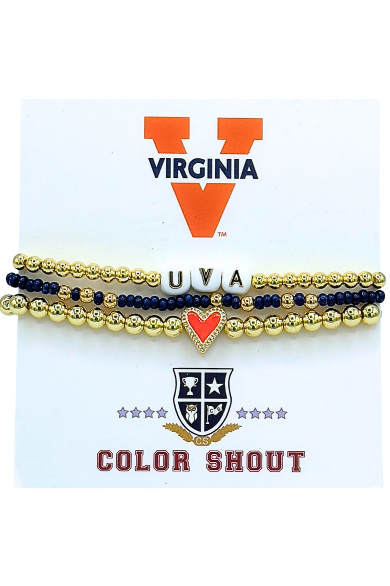 Virginia Love My College Bracelet Stack, Main, color, Yellow Gold