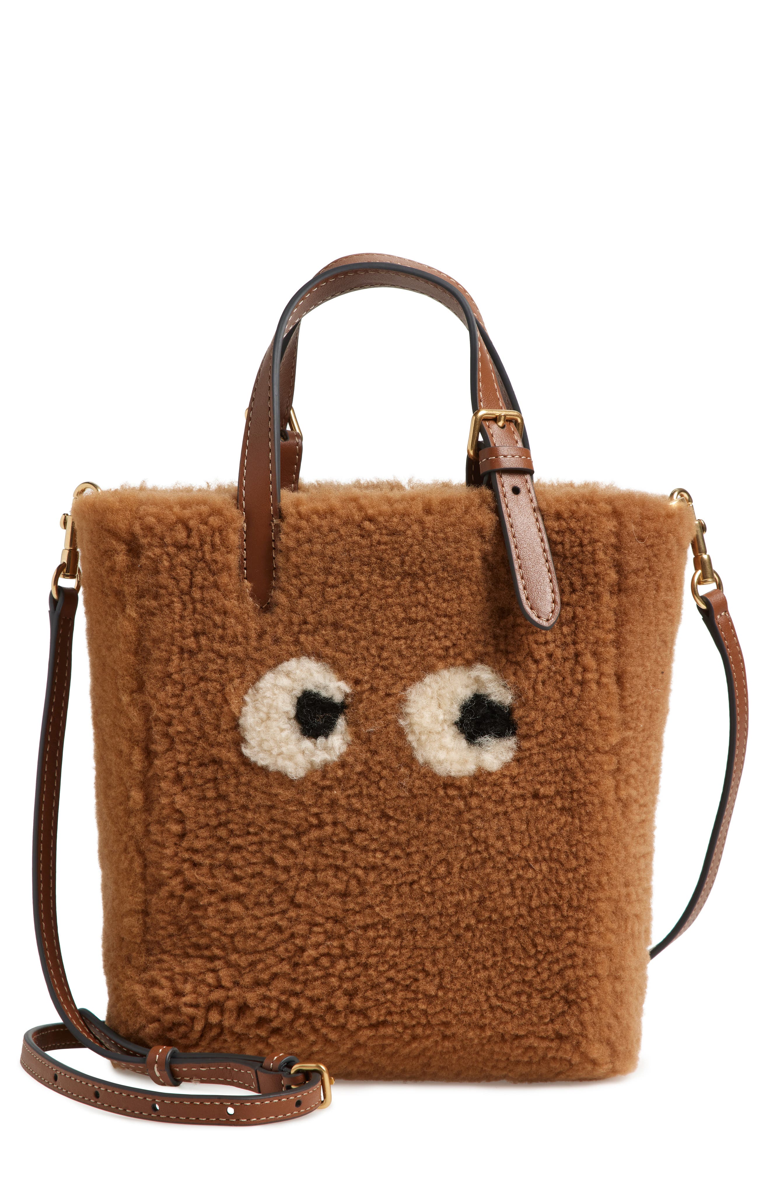 Anya Hindmarch Mini Eyes North/South Shearling Crossbody Tote, Main, color, 