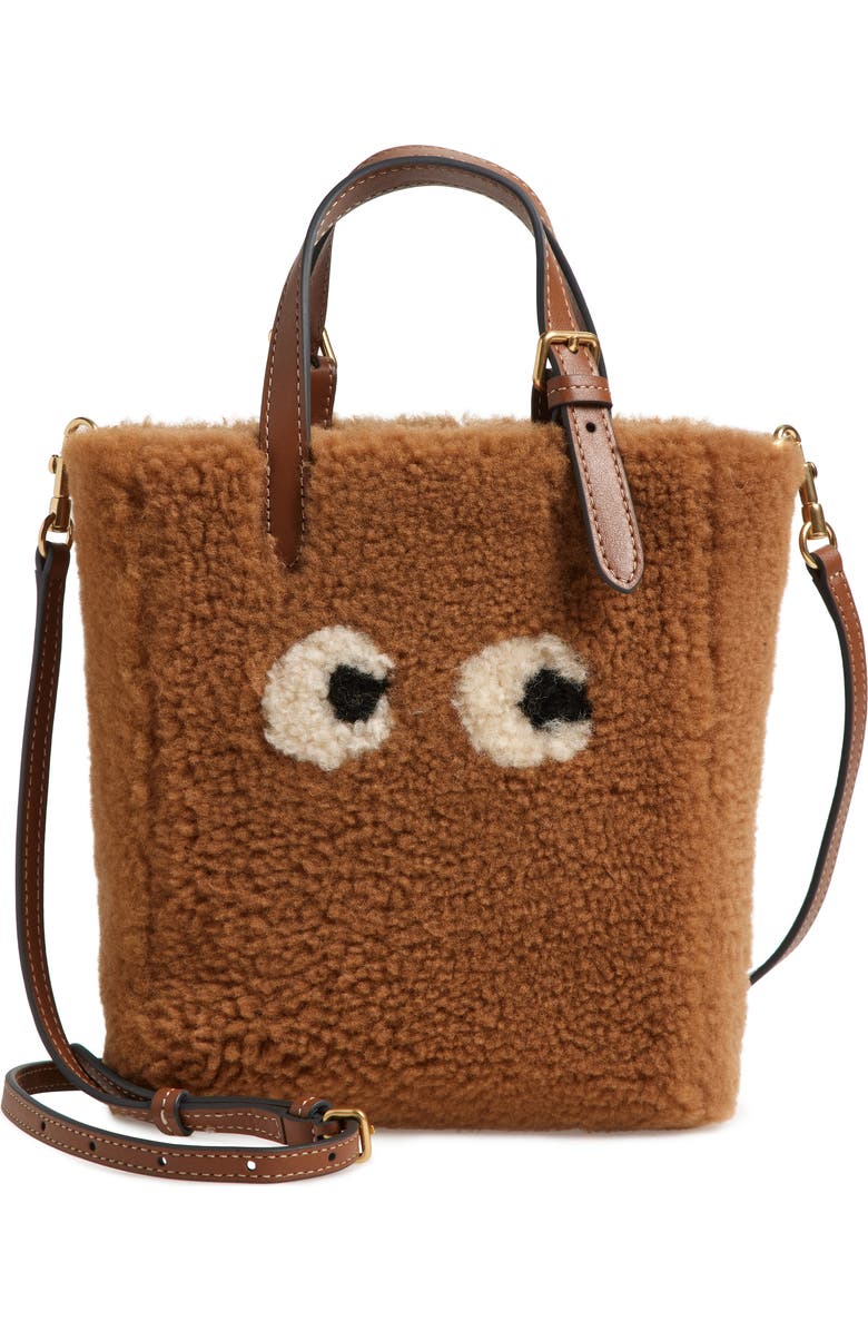 Anya Hindmarch Mini Eyes North/South Shearling Crossbody Tote, Main, color,