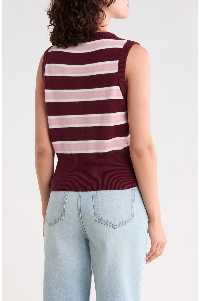 Striped Button Cardigan Vest, Alternate, color, DARK CHERRY COMBO