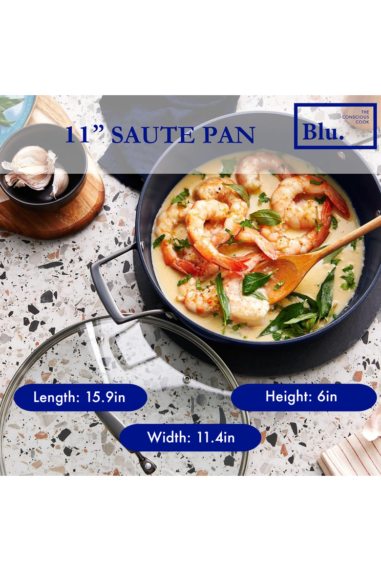 11 inch Saute Pan with Lid, Alternate, color, Black