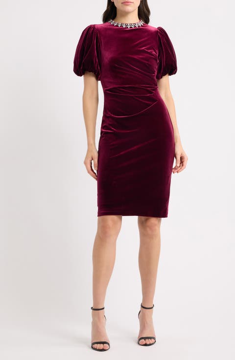 Jeweled Neck Velvet Dress