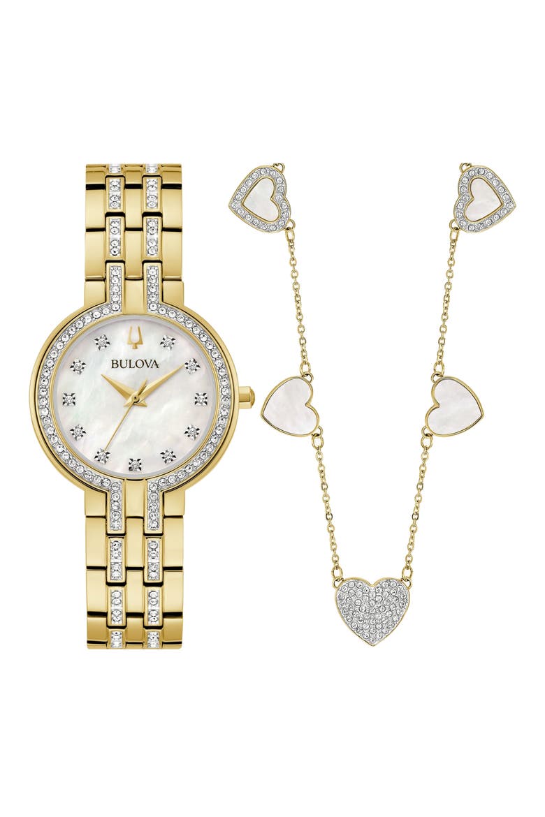 Crystal Collection Bracelet Watch & Station Necklace Set, 30mm, Main, color, GOLD