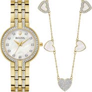 BULOVA Crystal Collection Bracelet Watch & Station Necklace Set, 30mm