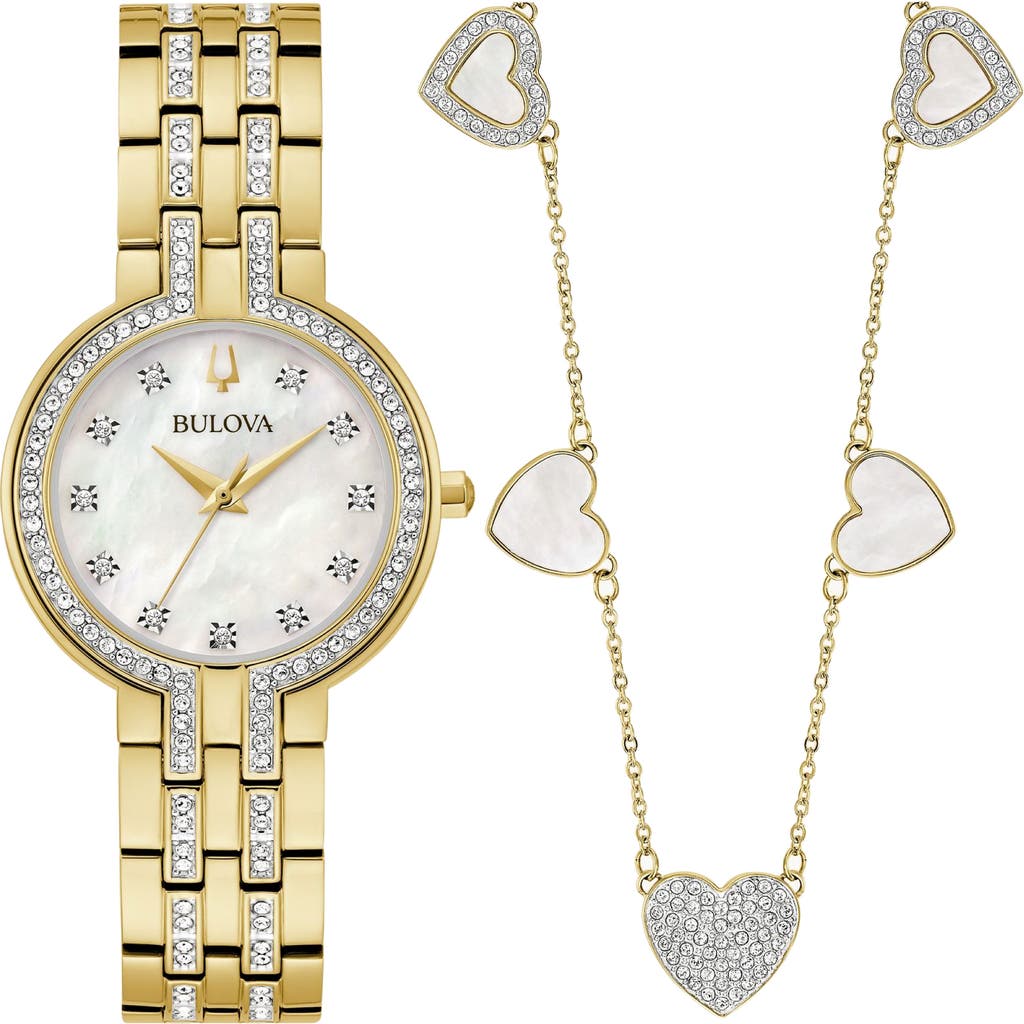 Bulova Crystal Collection Bracelet Watch & Station Necklace Set, 30mm