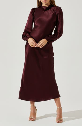Astr The Label Samara Long Sleeve Midi Dress In Burgundy