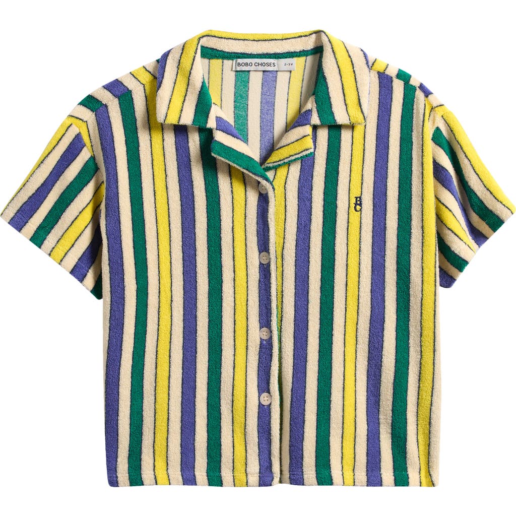 Bobo Choses Striped Colorblock Cotton Terry Shirt In Off White