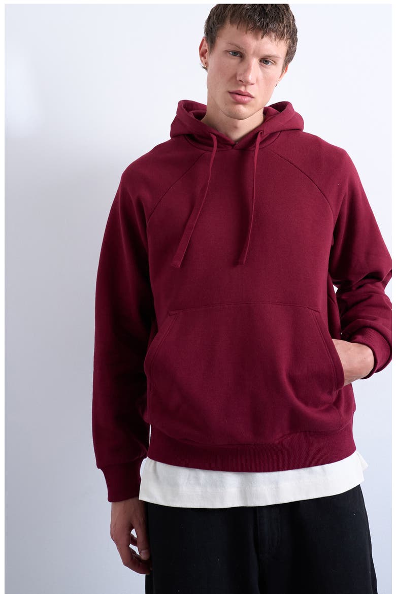 Boxy Cotton Blend Hoodie, Main, color, BURGUNDY