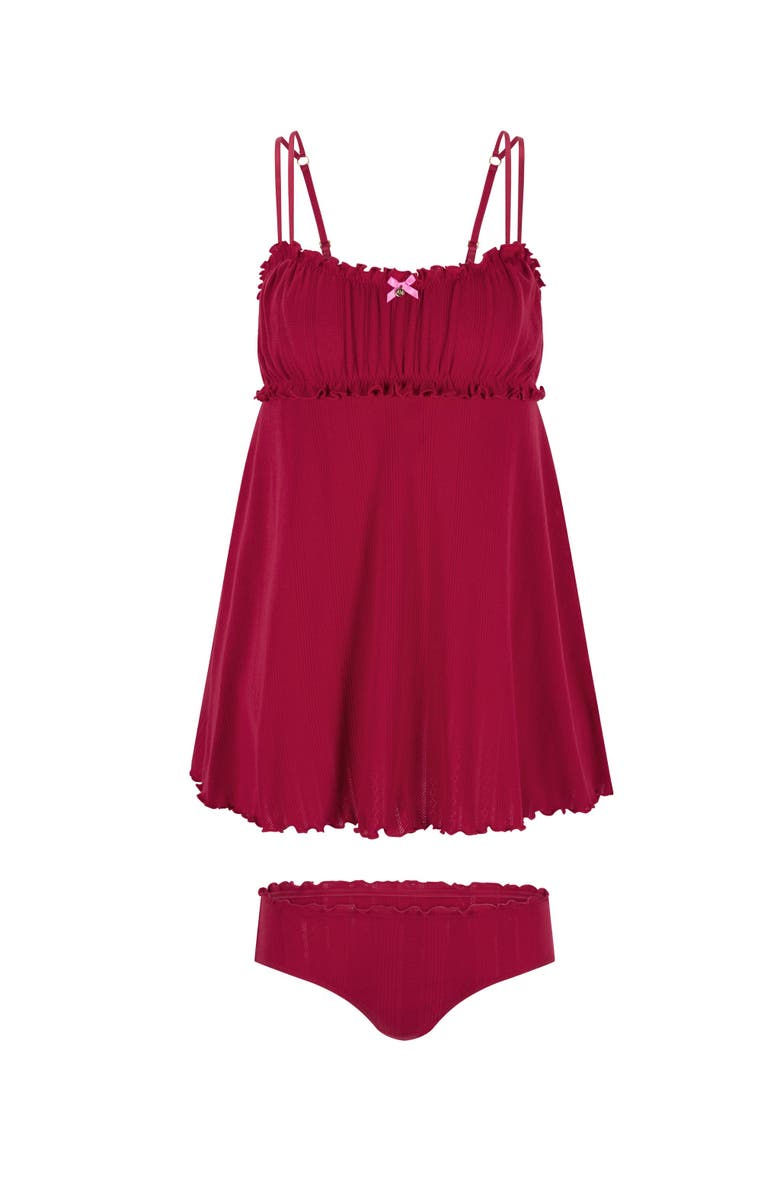 Adore Me Ophylia Babydoll & Hipster Set, Alternate, color, Dark Red