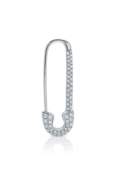 18k Gold Diamond Pavé Safety Pin Single Earring