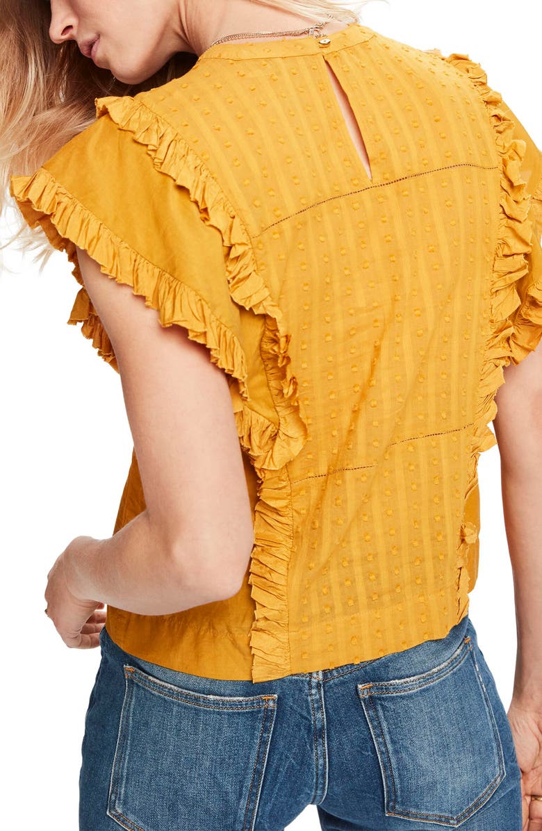 Scotch & Soda Ruffle Cotton & Silk Blouse, Alternate, color, 