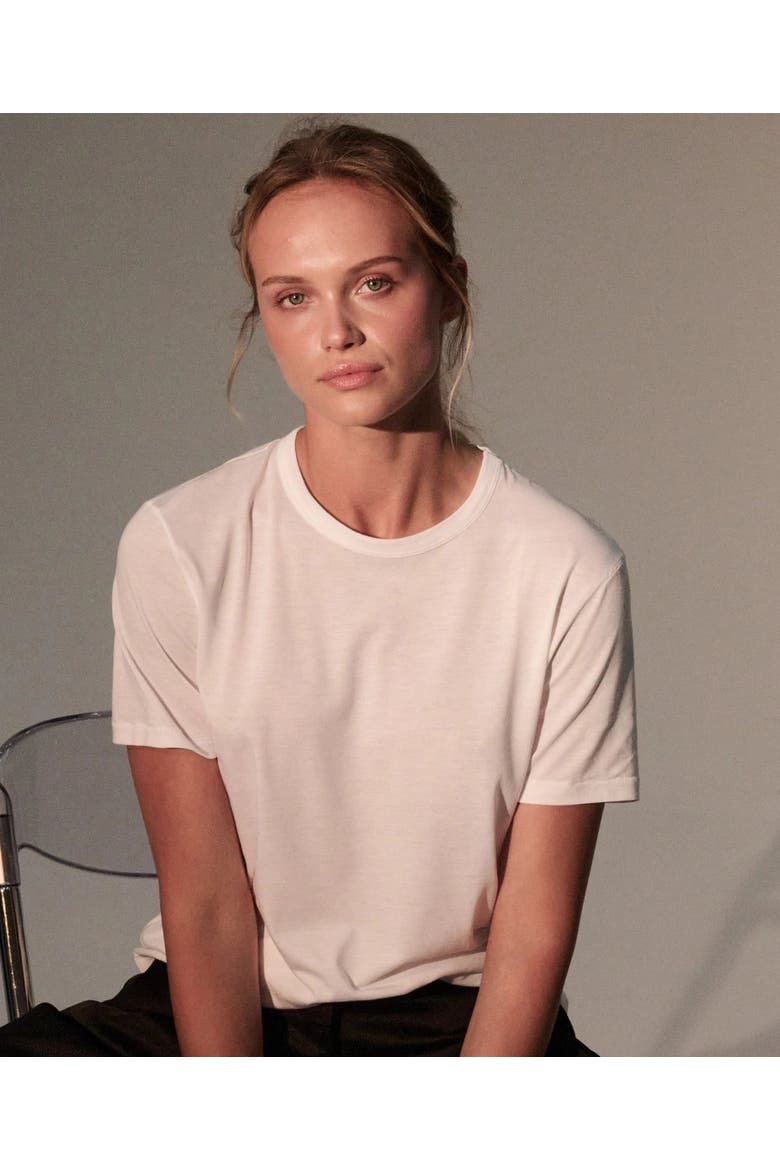 Lyocell Cotton Short Sleeve Semi Relaxed Crewneck T-Shirt, Main, color, BLANC