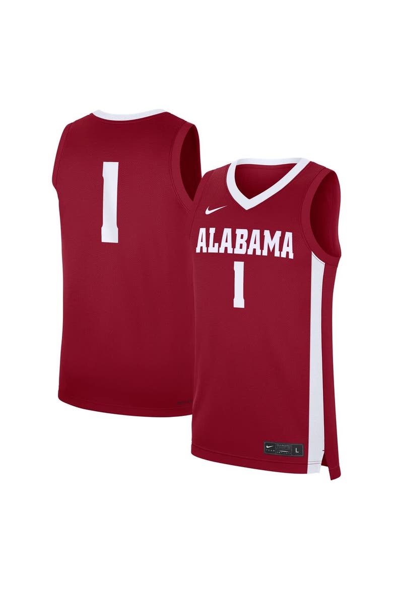 Men's Nike #1 Crimson Alabama Crimson Tide Road Replica Jersey, Main, color, Crimson