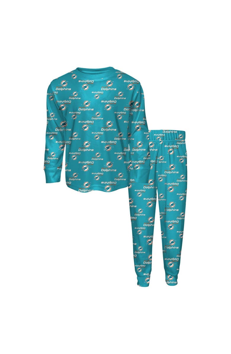 Outerstuff Youth Outerstuff Aqua Miami Dolphins All-Over-Print Long Sleeve T-Shirt and Pants Sleep Set, Main, color, Aqua