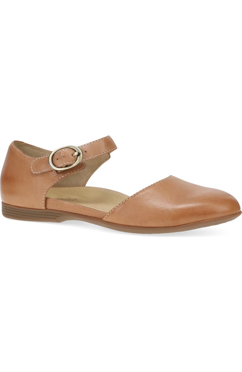 Dansko Liv Ankle Strap Flat, Main, color, Tan Burnished Nappa
