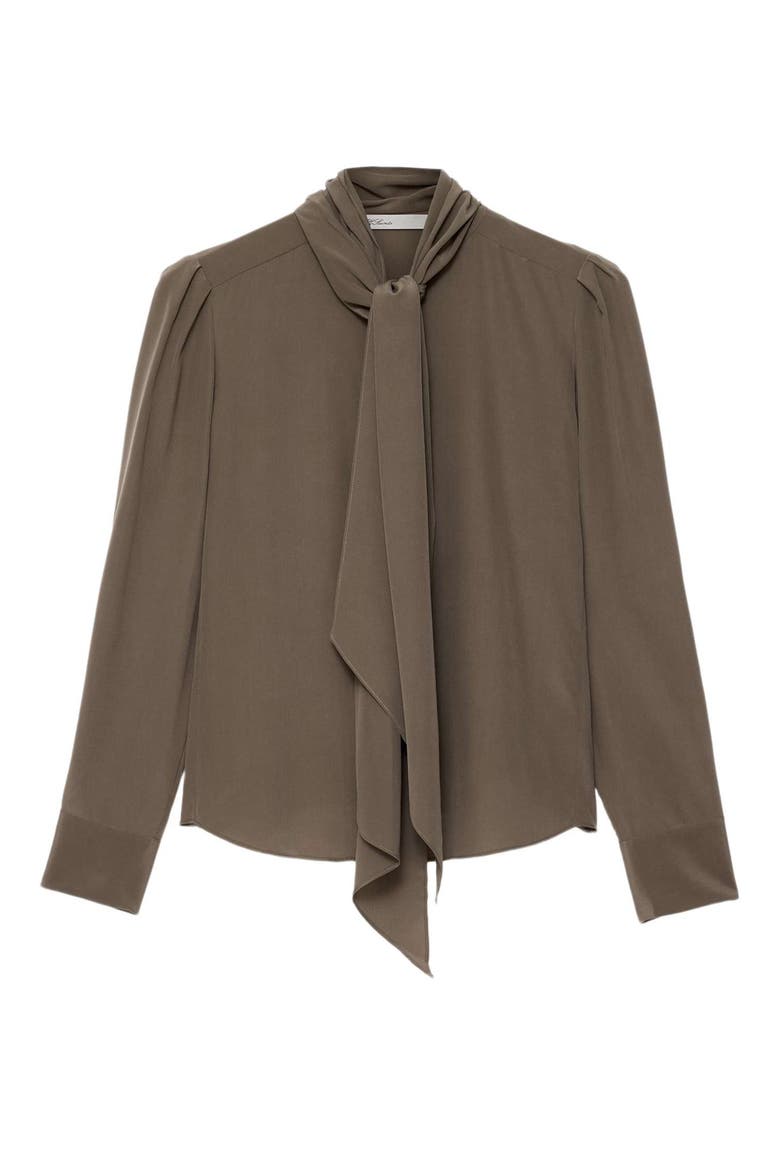 Iris Tie Neck Silk Shirt, Alternate, color, WASHED KHAKI