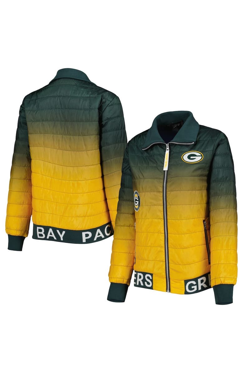 THE WILD COLLECTIVE Women's The Wild Collective Green/Gold Green Bay Packers Color Block Full-Zip Puffer Jacket, Main, color, Green